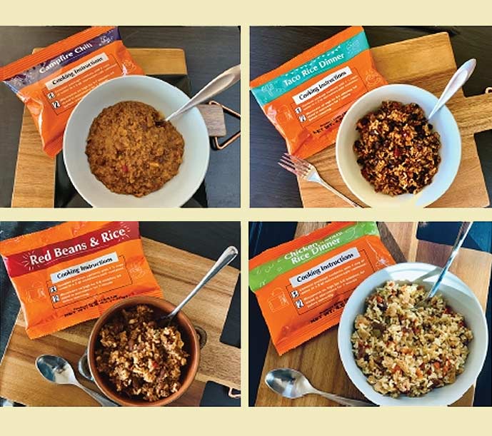 A collage image of four different Breedlove food products, distributed domestically in the United States.