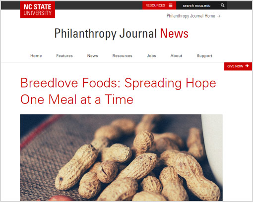 Screenshot of Breedlove Food Highlighted in Philanthropy Journal News